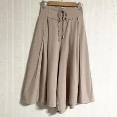 レトロガール ガウチョパンツ M ピンクベージュ レースアップ 体型カバー