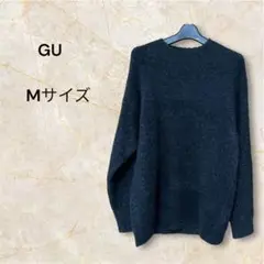 GU ジーユー　メンズローゲージブークレセーター　M ブラック　黒　レディース