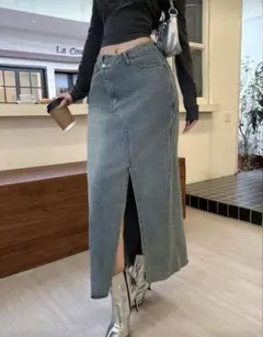 SHEIN シーイン　非対称ロングスカート デニムスカート