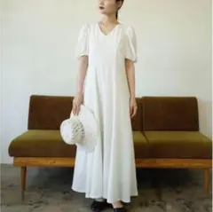 エーシーケーエー Acka ジャガールスリープ ロングワンピース 白 エーシーケーエー Acka ジャガールスリープ ロングワンピース 白