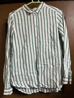 H&M DIVIDED ストライプ柄 長袖シャツ コットン100% グリーンのサムネイル