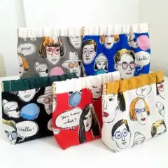 フェイス柄　バネポーチ　5点セット　ハンドメイド　ポーチ　バネ口10㎝