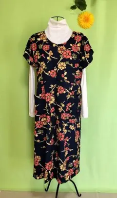 ハンドメイド　着物リメイク　着物ジャンパースカート　紺地