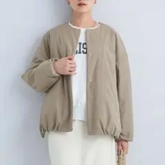 green label relaxing パフィー ノーカラー ブルゾン モカ