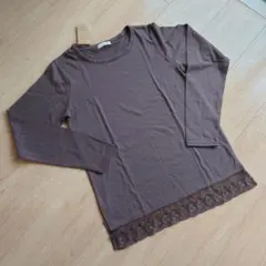 ECO LATCH レース使い長袖カットソー ブラウン Mサイズ【新品タグ付】