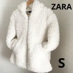 ZARA ホワイト フェイクファーコート フード付き