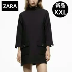 ❤新品❤希少XXL ZARAザラ 凹凸素材 チュニック ワンピース 金ボタン 黒