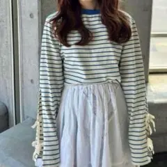 美品　yukie × しまむら　FLASHBLUE ボーダーロングTシャツ　L