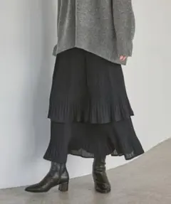 アパートバイ【新色追加】ホソプリーツティアードスカート　ブラック　黒　完売品