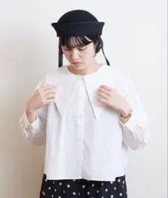 美品ビュルデサボン 100/2ブロード Big collar ブラウス 白のサムネイル