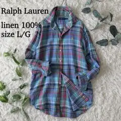 Ralph Lauren マドラスチェック リネンシャツ ホース刺繍インド製XS