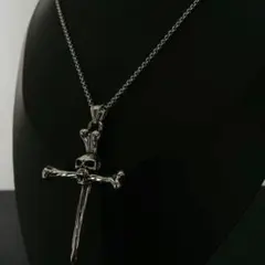 スカル クロス ペンダント ネックレス ドクロ ロザリオ シルバー 銀 バイカー