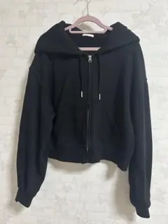 GU ジーユー　クロップド スウェットフルジップパーカ 長袖 M ブラック