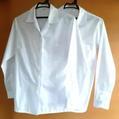 無地　白　レディースブラウス　長袖　ポケットあり　２枚セット(バラ売り可)