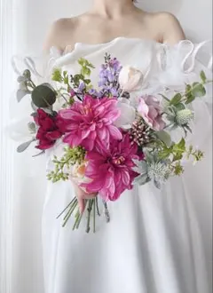 アーティフィシャルフラワーブーケ　前撮り　ボタニカル　ナチュラルブーケ　結婚式