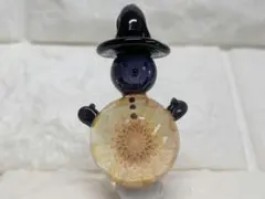 未使用 雪だるま ガラス ペンダントトップ 1点物 フラワー スノーマン