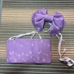 子供 紫色 花柄 結び帯 作り帯ラベンダー色