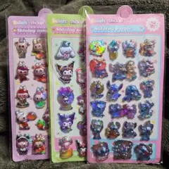 ぷくぷくシール3枚セット①　ラブブ　サンリオ　スティッチ　キラキラシール