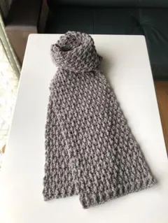 【ハンドメイド】オシャレな模様編みマフラー❤️秋冬大活躍　男女兼用　★グレー