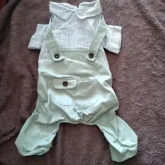 犬服 ストライプシャツ付きオーバーオール