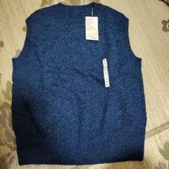 無印良品 残糸で編んだクルーネックベスト S ブルー