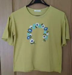 半袖カットソー 花柄刺繍　マスタードイエローのサムネイル