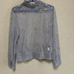星柄刺繍 シアーブラウス 長袖 グレー