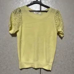 【Ems excite】カットソー 半袖 サマーニット ブラウス 黄色 花柄