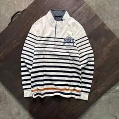 7BS3【Eddie Bauer】ボーダー　ハーフボタン　Tシャツ　古着used