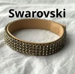 ビンテージ　Swarovski　レザーバングル　イエロー系　ビジューのサムネイル