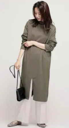 【NANO universe／】フロントスリット 長袖　ワンピース　カーキ　М