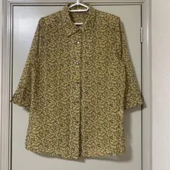 日本製　レディース　レトロ七分袖ブラウス　花柄　Lサイズ　肩パッド付　ELLA