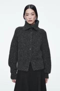 SPREAD-COLLAR TEXTURED ALPACA CARDIGAN