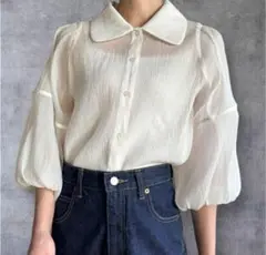 【新品】ホワイト バルーンスリーブ シャツ