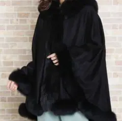 極美品 ツカキ ポンチョ カシミヤ100% ケープ 黒 フォックスファー 日本製
