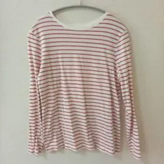 Lサイズ　 白とピンクのボーダー　長袖　Tシャツ　ロンT　トップス　綿100
