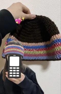 ビーニー クラッシャーハット クロシェハット ハンドメイド 編み物