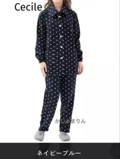 ★新品/未開封★ Cecile ドット柄 水玉 フリース パジャマ ネイビー