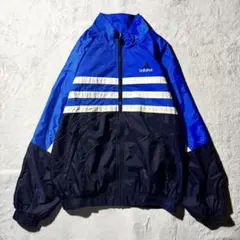 【Y8069】adidas 90sナイロンジャケット　サイズS ブルー　ブラック