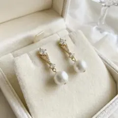 コットンパール ジルコニア ピアス ブライダル パーティ