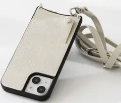 スマホショルダーケース iPhone15 Plusロングストラップ付きアイボリー