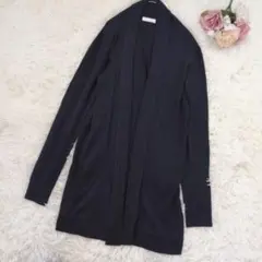 美品 index ロングカーディガン ニット ポケット 長袖 ネイビー M