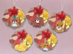 折り紙 秋の壁面飾り リース 5個セット ハンドメイド