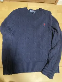 【極美品】ポロラルフローレン ケーブルニット セーター ネイビー 赤ポニー L