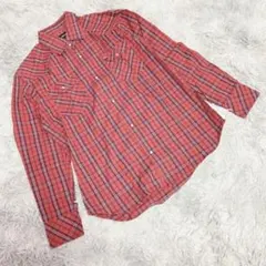 コムサイズム　シャツ　（M）　長袖　重ね着　レイヤード　前開き　チェック柄　総柄