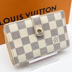 ルイヴィトン ダミエ アズール ヴィエノワ 二つ折り 折り財布 がま口 白