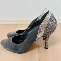 DIANA 22.5cm グリッターパンプス　パイソン　ブラック　シルバー534