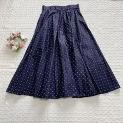 【ユニクロ】ロングフレアスカート ドット柄 綿混 バックジップ M オフィカジ