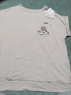 新品 半袖 Tシャツ ベージュ 猫刺繍 ポケット