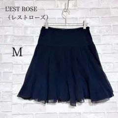 L'EST ROSE レストローズ 膝丈フレアスカート 濃紺 上品 通勤 裏地のサムネイル